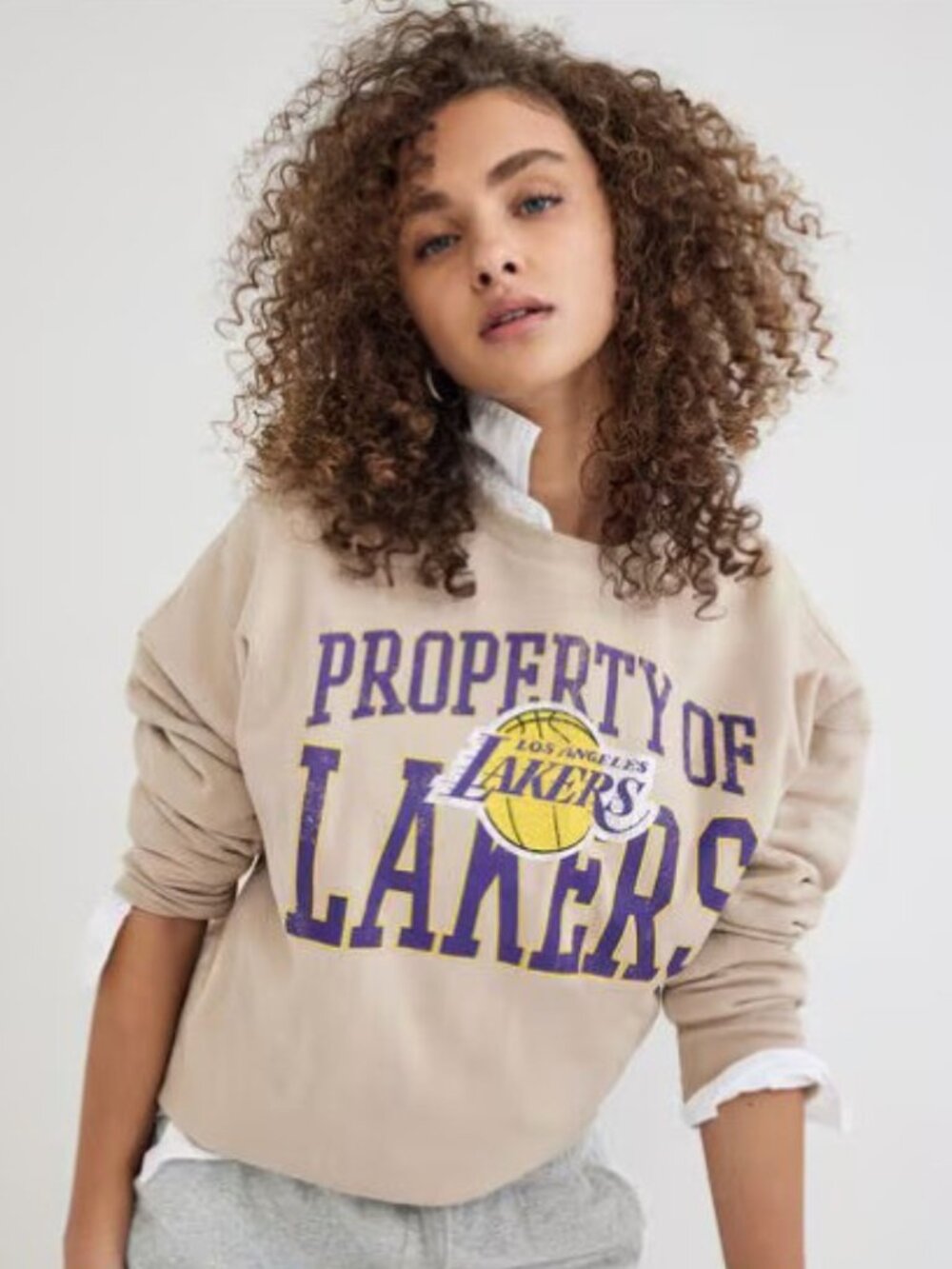 Ultra Game NBA LA Lakers Beige Graphic Sweatshirt Medium